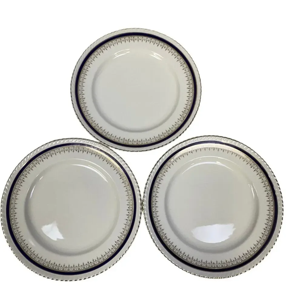 Johnson Bros Retired JB83 Windsor Ware Cobalt/Gold Dinner Plates-Set of 3